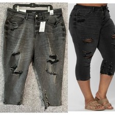 NWT Judy Blue Black Destroyed High Rise Skinny Fit Capri Jeans Size Plus 22W