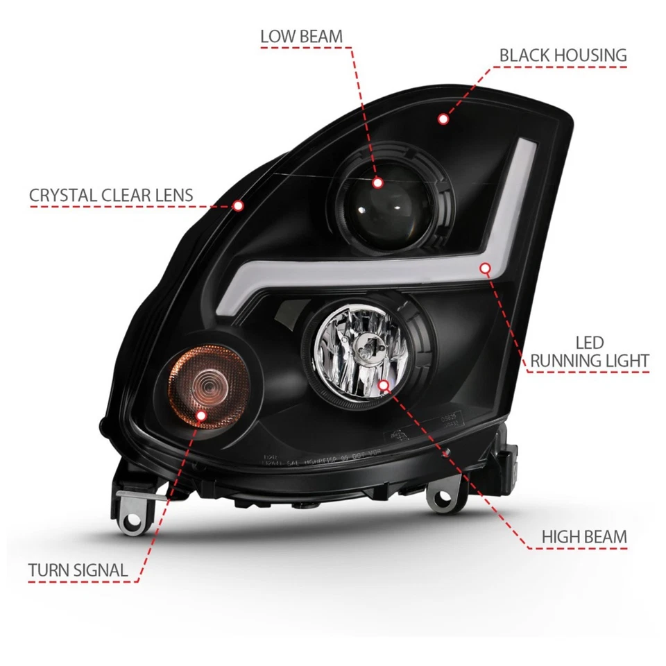 Faro delantero izquierdo y derecho Anzo 121557 para Infiniti G35 2003-2007 carcasa negra Foto 4 de 4
