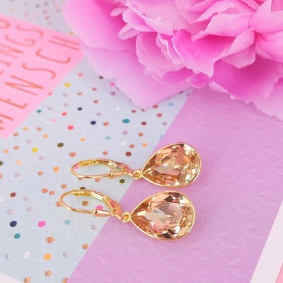 925 Ohrringe Gold Marken Kristalle Tropfen Light Topaz NOBEL SCHMUCK