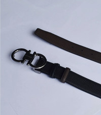Ferragamo Black/Brown Reversible men Belt 120cm gunmeta finish Horseshoe buckle