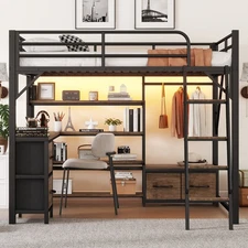 Queen Loft Bed w/ Desk, LED, Storage - Metal (Kids) Arrives 2025/7/26