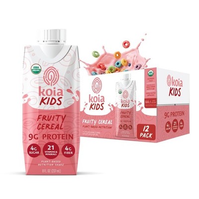 Kids Plant Based Protein Shake, Fruity Cereal, Ready to Drink, 9g Protein, 4g...
