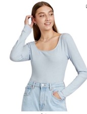 NWT Wild Fable Women s Light Blue Open Back Criss Cross Bodysuit Size Medium