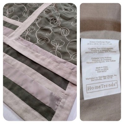 Set Of 2 Queen Size Comforter Pillow Shams 20x28 Floral Striped Green Beige Pair