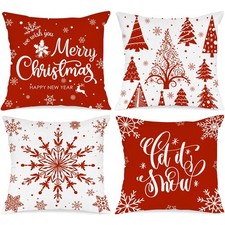 Lanpn Christmas Throw Pillow Covers 18x18 Set of 18" x Pack 4 , Red