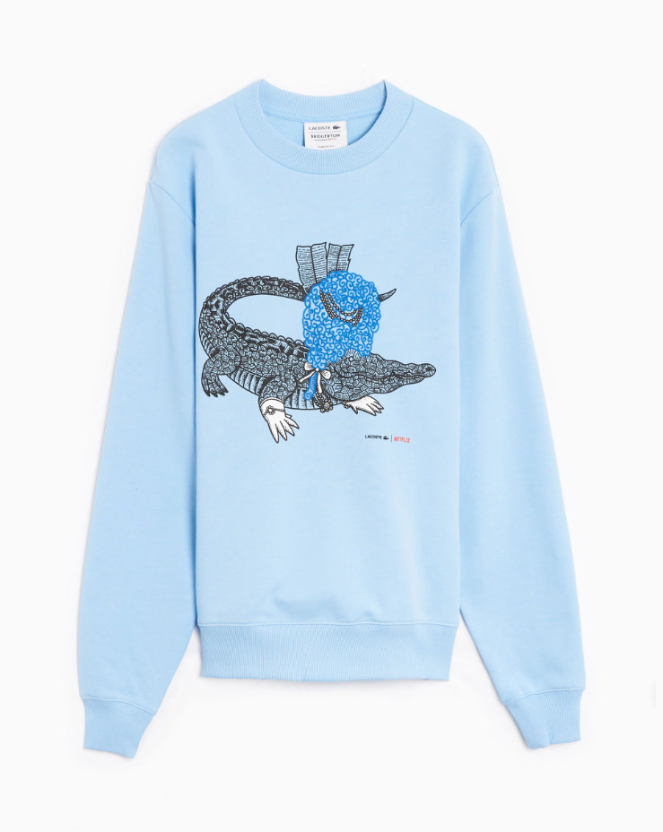 Lacoste X Netflix Mens Sweatshirt Light Blue Pullover With Logo - Size S