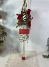 Christmas Decorated Actual Wooden Buoy ~25”~ Nautical Lighthouse Fish Net~UNIQUE