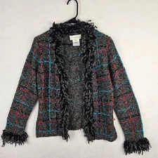 Susan Bristol Womens Vintage Chunky Knit Cardigan Sweater Acrylic With Frills M