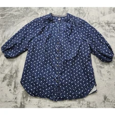 Lands End Top Womens 2X Blue Paisley Printed Button Front Half Sleeves Casual