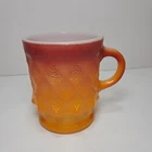 Anchor Hocking Fire King Orange Kimberly Diamond Milk Glass Coffee Cup Vintage