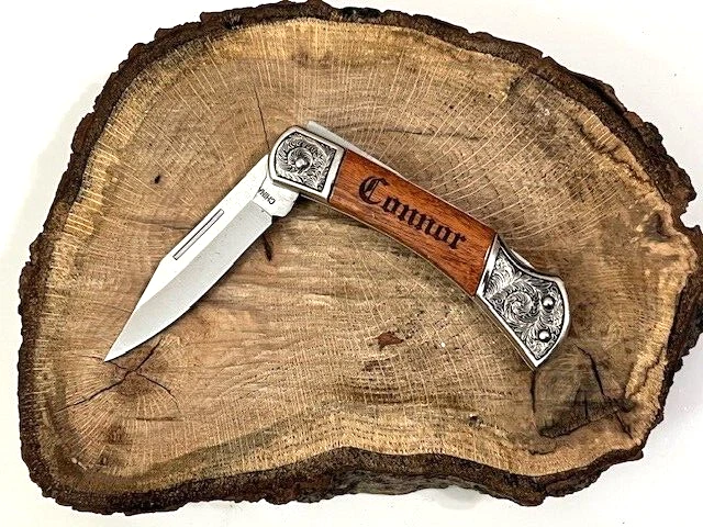 Cuchillo Alaska CON NOMBRE grabado y personalizado Connor en asas de madera de rosa - Excelente Foto 3 de 3