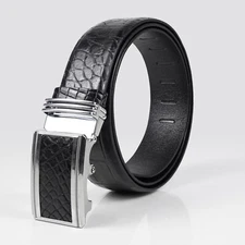 Black Crocodile Leather Belly Leather Skin Men Belt 1.5"W Automatic Buckle