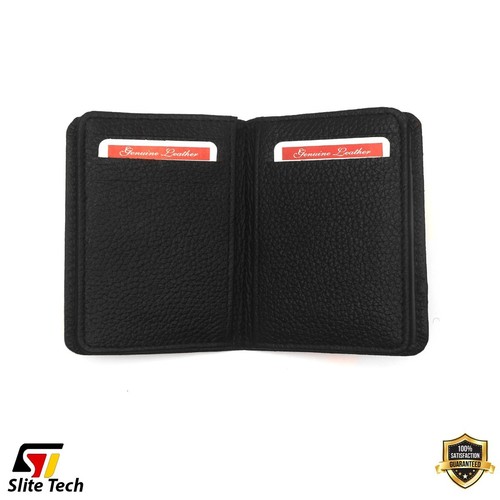 Leder Karteninhaber-Geldbörse Bifold Wallet Schwarz Geldbeutel Kartenetui - Picture 3 of 6