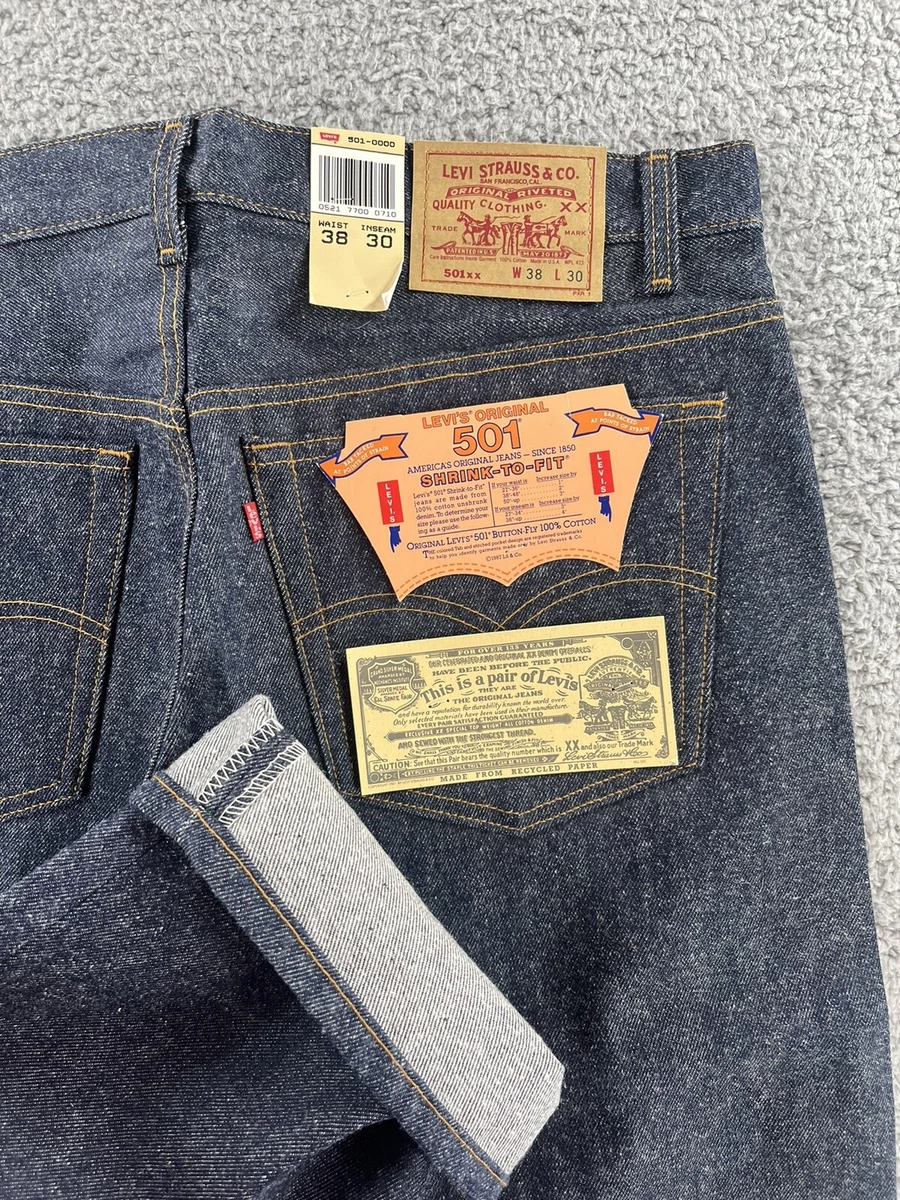 Perfect Levis 501xx Vintage 1987 Shrink-to-Fit Red Label Raw Rigid Indigo 38x30