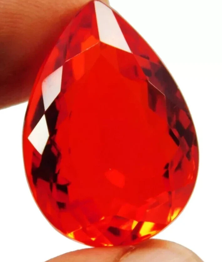 Piedra preciosa suelta grande de ópalo de fuego mexicano rojo naranja corte pera facetado 77,50 quilates A++ Foto 4 de 4