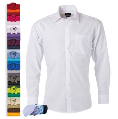 Men's Shirt Long-Sleeved Uni Farbe Business- Langarmhemd leicht tailliert S-6XL
