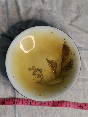 UNIQUE GERTE HACKER ENAMEL GOLD LEAF ART DESIGNED BOWL SIGNED BY ARTIST