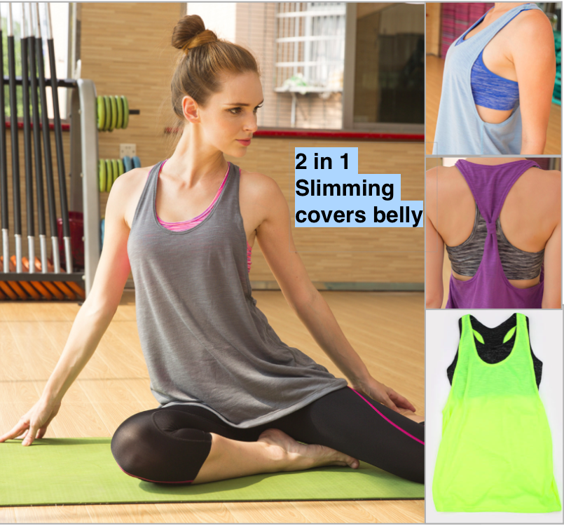 in 1, Ladys Workout Top Slimming Covers Belly Womens Yoga Fitness Shirt  Sports