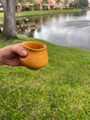 VTG Art Pottery Glazed Mug Cup Ribbed Design Signed Handmade