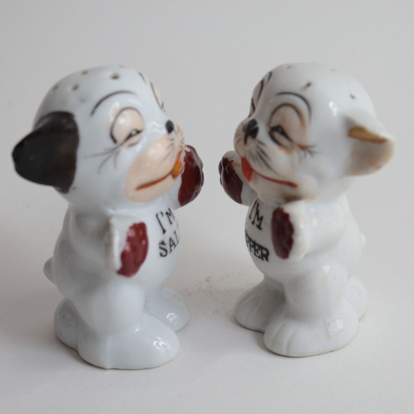 Vintage Bonzo dog ceramic cruet set salt & pepper pots Japanese