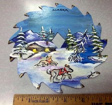 Alaska Hand Painted 7 inch Saw Blade ART Winter Scene w Cabin  Sled Dogs