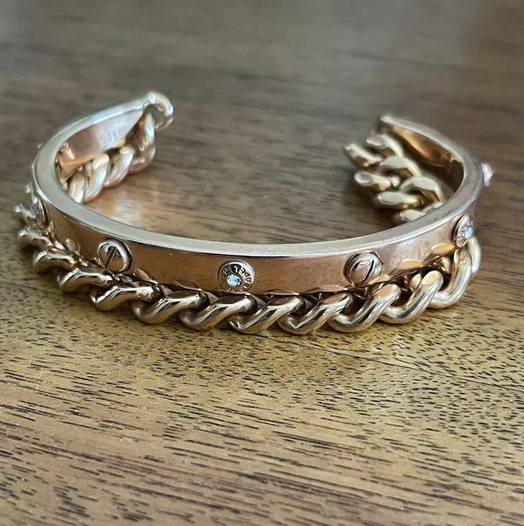 Henri Bendel Rose Gold Tone Chain and Cuff Bracelet (Double Bracelet)