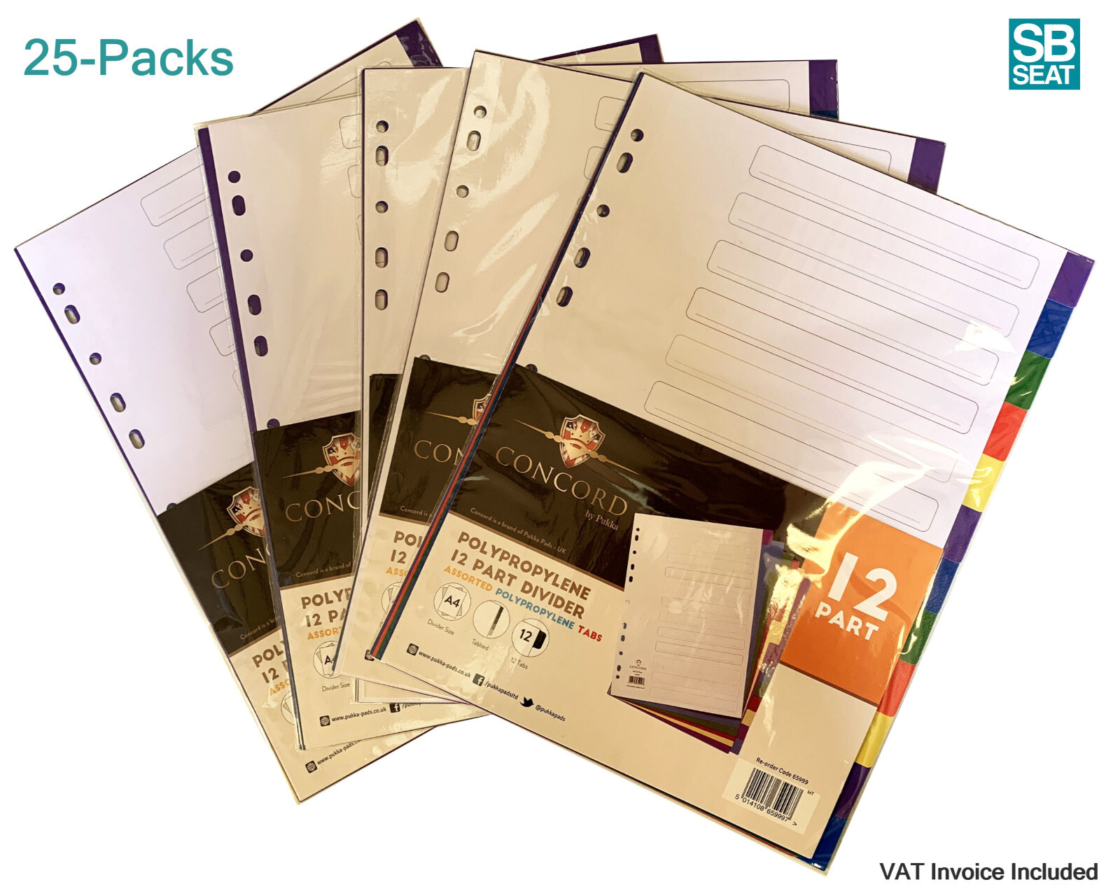 (25 Sets) Concord 12 Part A4 Subject Index File Dividers Coloured Polypropylene