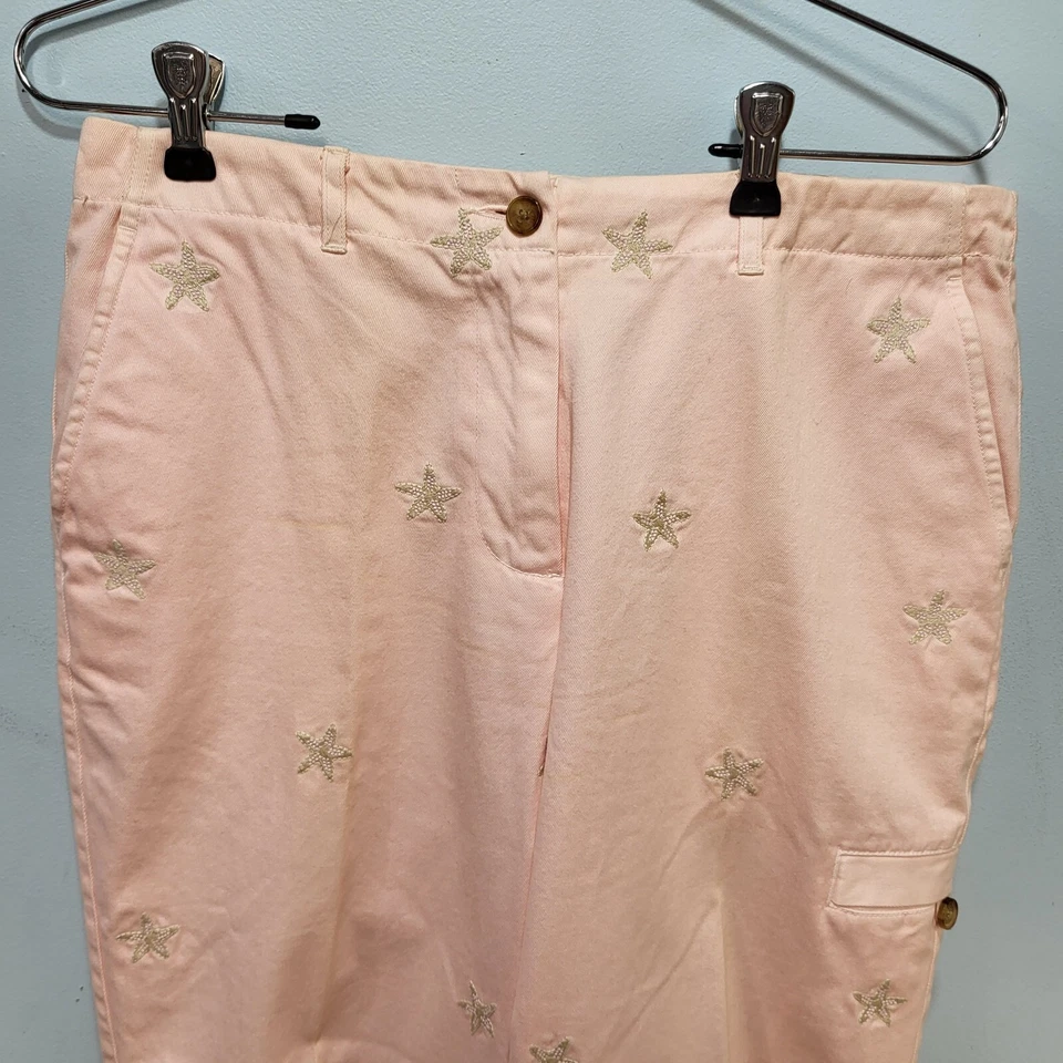 Pantalones Orvis Mujer Rosa con Estrella de Mar Bordada Talla 8 Cremallera Botón Lazos Bolsillos Foto 3 de 4