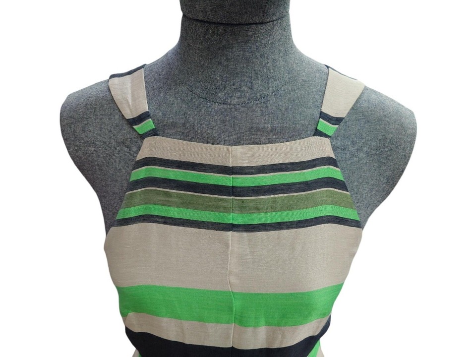 Whistles Dress Linen Mix Miriam Striped Green Grey New Item Occasion