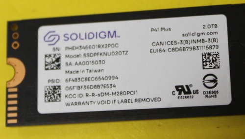 SOLIDIGM P41 PLUS 2TB Solid State Drive M.2 2280 Gen4 x4 NVMe SSD 100% HEALTH - Afbeelding 4 van 4