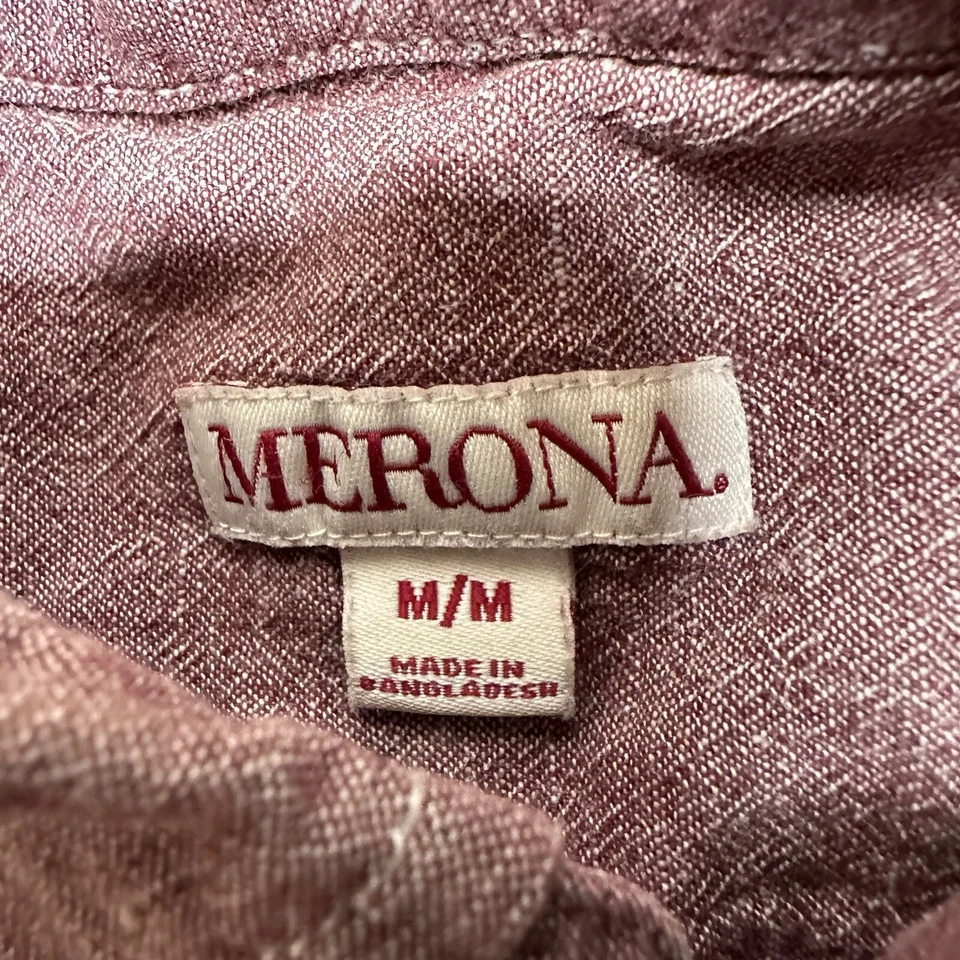 Merona Shirt Mens Medium Red Linen Blend Short Sleeve Button Up Beach Travel - Image 3 of 4