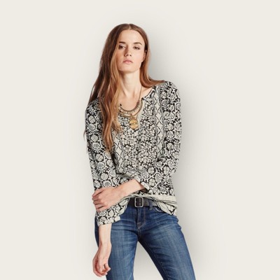 Lucky Brand Block Floral Bohemian Peasant V-neck Lightweight Top Women s Sz 1X