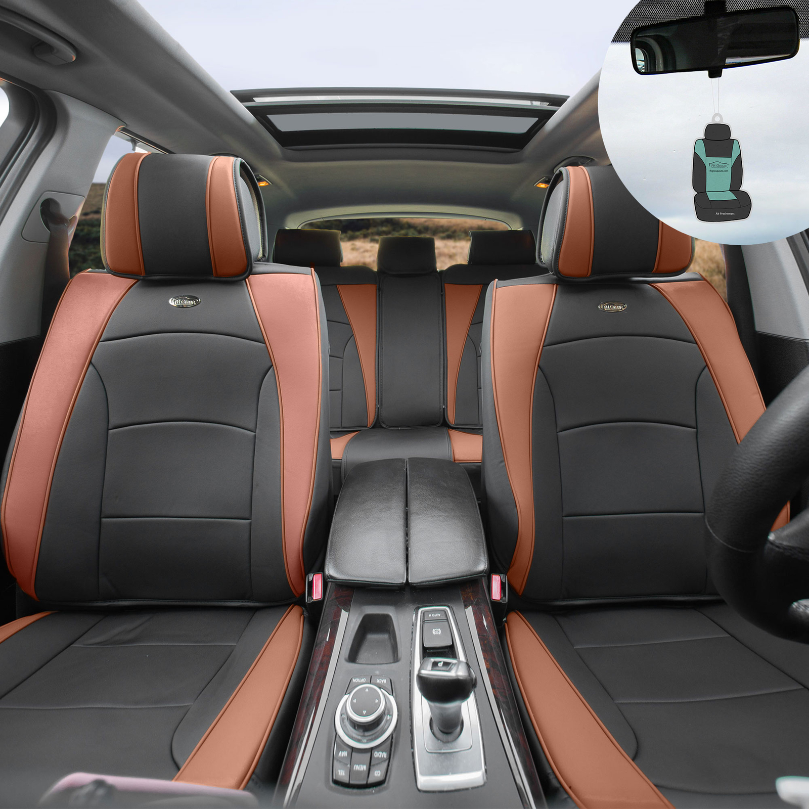 Car Seat Cover Luxury Leatherette Full Set Black Brown w/ Free Gift
