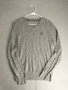 American Eagle Para Hombre Gris Pequeño Suéter Cuello en V Logo Jersey de  manga larga Casual | eBay