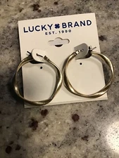 Lucky Brand Gold Tone Twisted Hoop Earrings, NWT