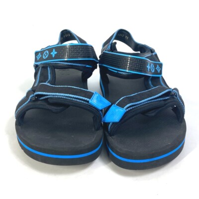 Louis Vuitton スポーツサンダル ブラック ブルー Louis Vuitton 1AA4GJ Belt Sandal Bicolor Logo Panama Line US 13 Sz