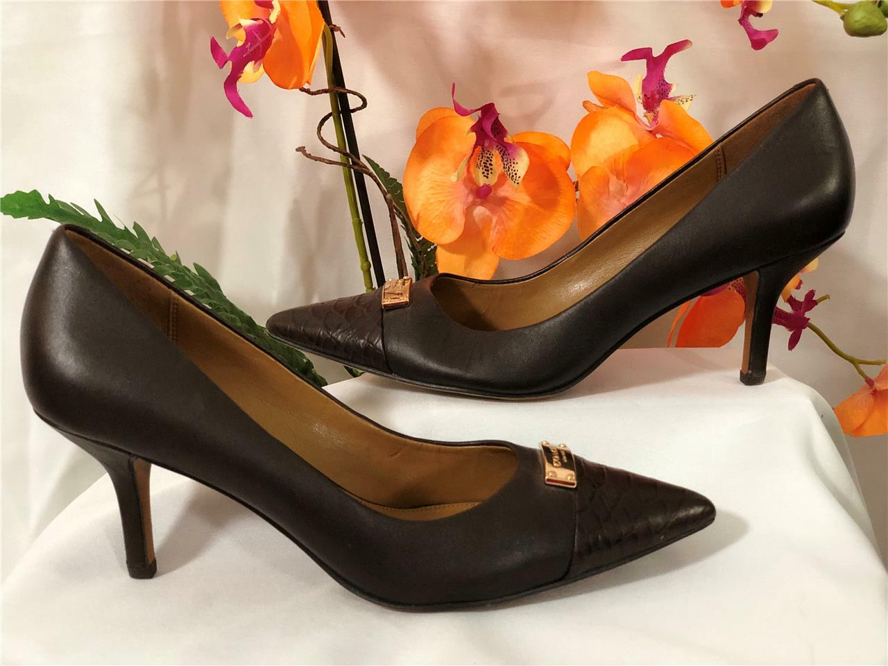 COACH Zan Women's Brown Leather Pumps Heels Shoes A6831 Size EU37.5