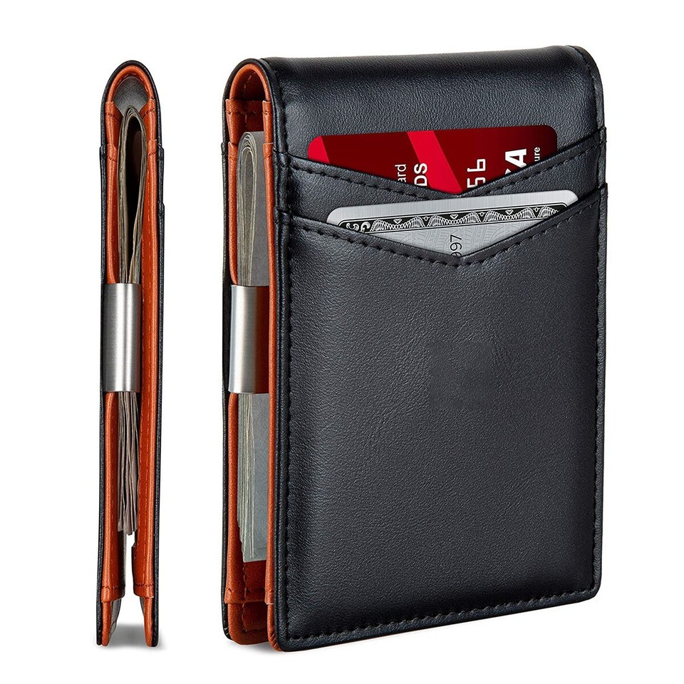 Genuine Leather Money Clip Wallet Mens Wallets Slim Front Pocket RFID