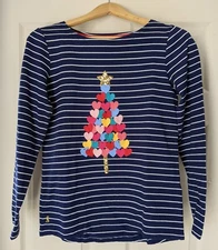 Joules Harbour Luxe Tree Women's Size 6 Top Valentine's Day Heart Blue Stripe