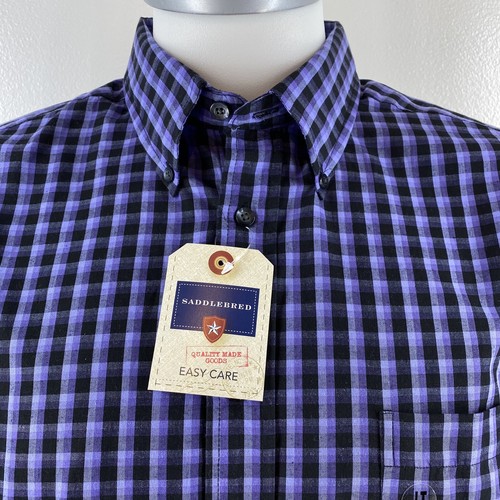 Saddlebred Mens Sz LT Vest & Shirt Sport Big and Tall Plaid LS Button Purple NWT - Picture 4 of 8