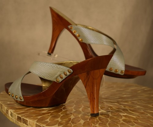 Women Shoes Sandals, Nina, High Heel Wooden Platform, Size 9, Blue, NEW with Box - Picture 15 of 24