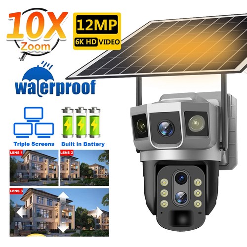 3 Lens 12MP Solar CCTV Camera PTZ Outdoor Wireless Security Surveillance Camera
