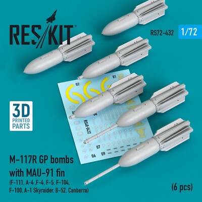 1/72 Reskit RS72-0432 M-117R GP bombs with MAU-91 fin (6 pcs) (F-111, A-4 ,F-4,