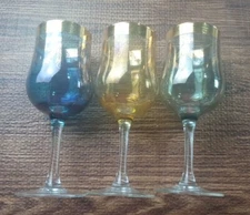 Vintage Luminarc France Multicolor Gold Band Wine Glasses Set of 3