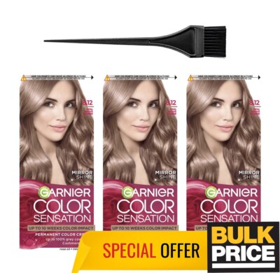 Garnier Farbe Sensation Haarfarbe 8.12 Opal Mauve Blond 3-pack