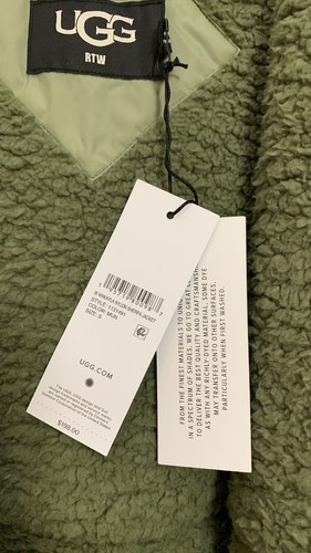 TEDDY COAT FLEECE JACKET DONNA SMALL verde oliva zip davanti nuovo con etichette LOGO UGG - Foto 3 di 19