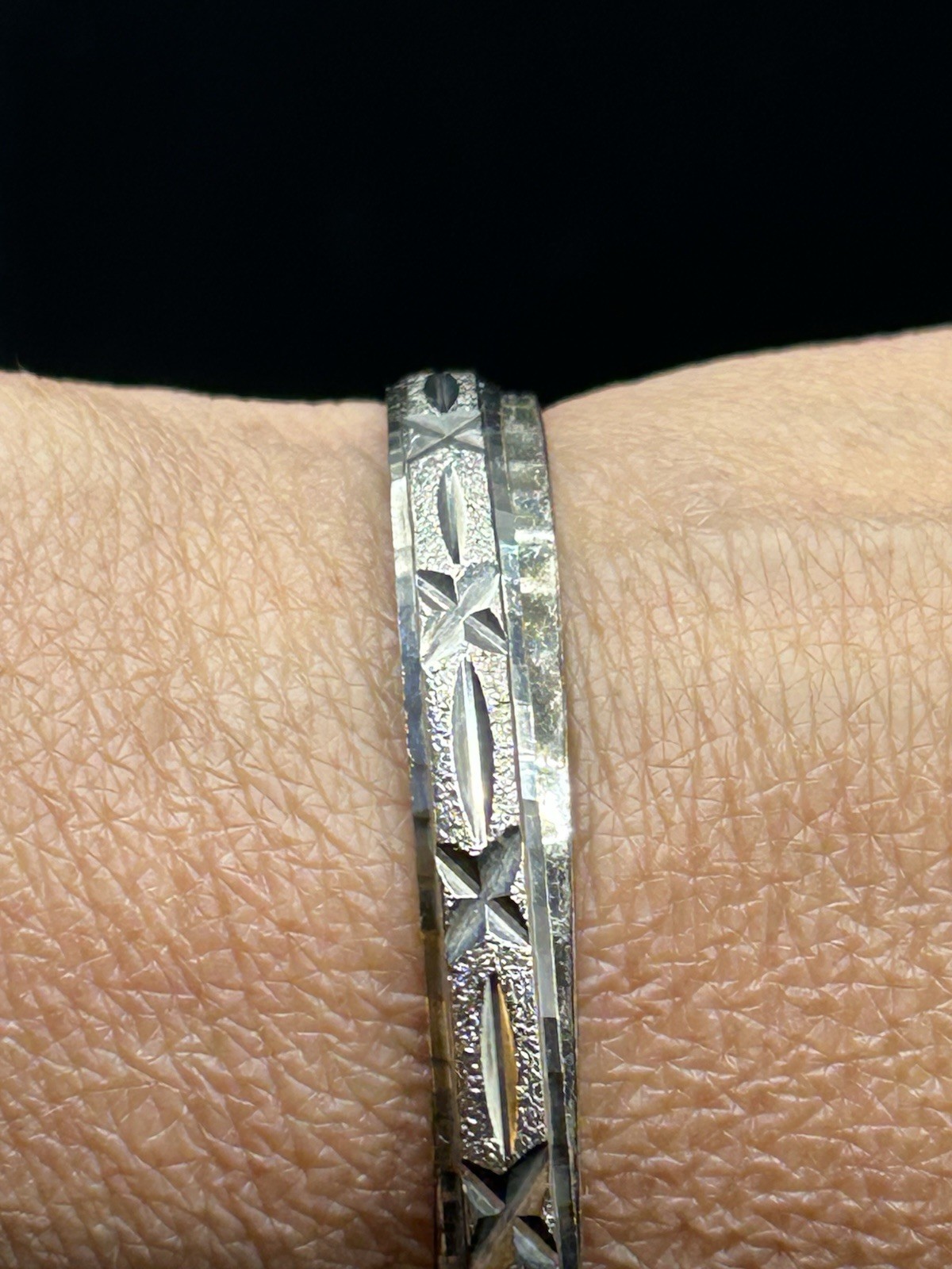 Rustic Cuff Silver Tone Star Pattern Bangle Brace… - image 6