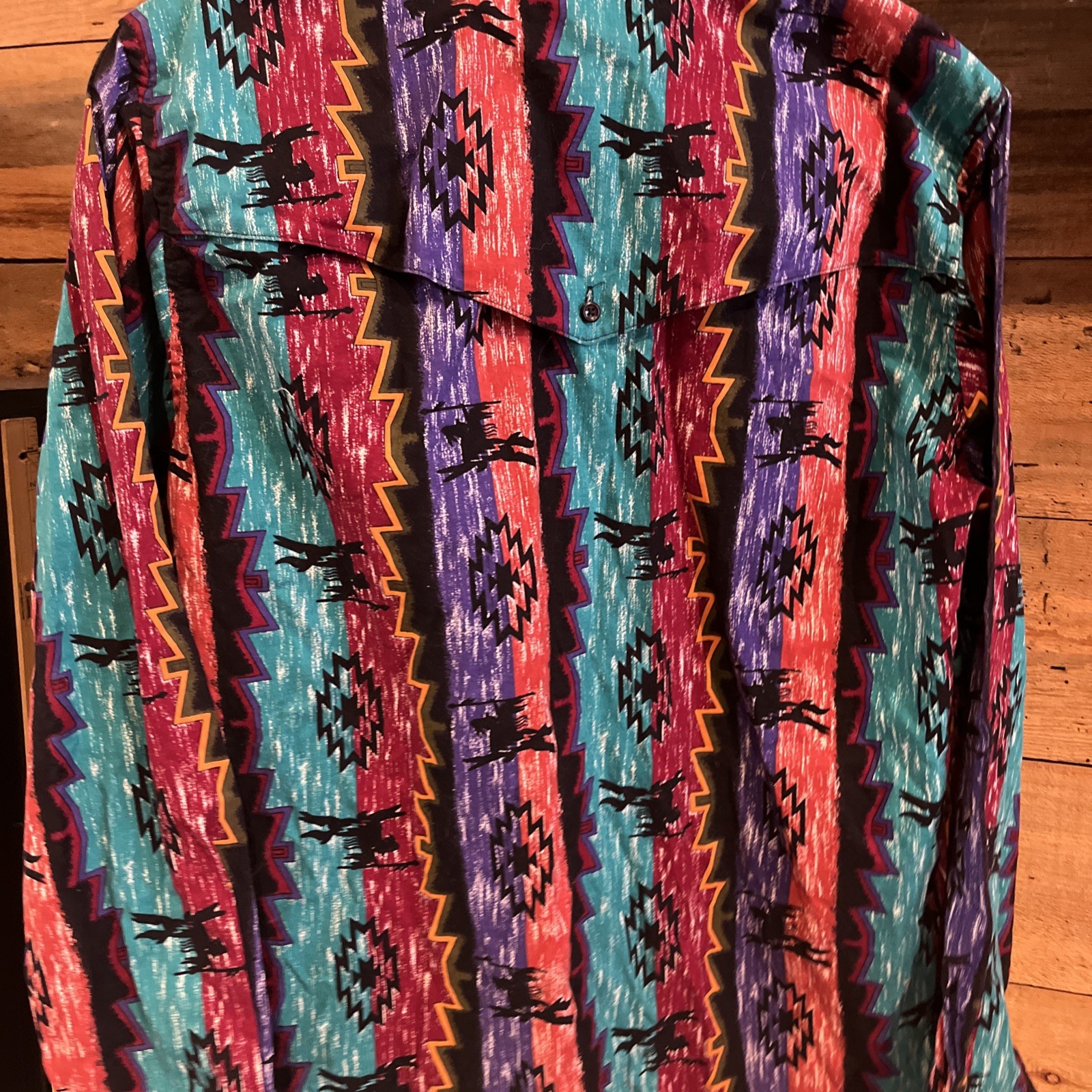 Wrangler USA Made 80's Native Pattern Western Shi… - image 4