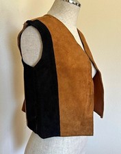 Vintage 70s Western Suede Leather Vest 2 Toned Woman's XS southwest