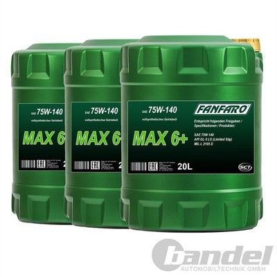 3x 20L FANFARO MAX 6+ 75W-140 GL-5 VOLLSYNTHETISCHES GETRIEBEÖL